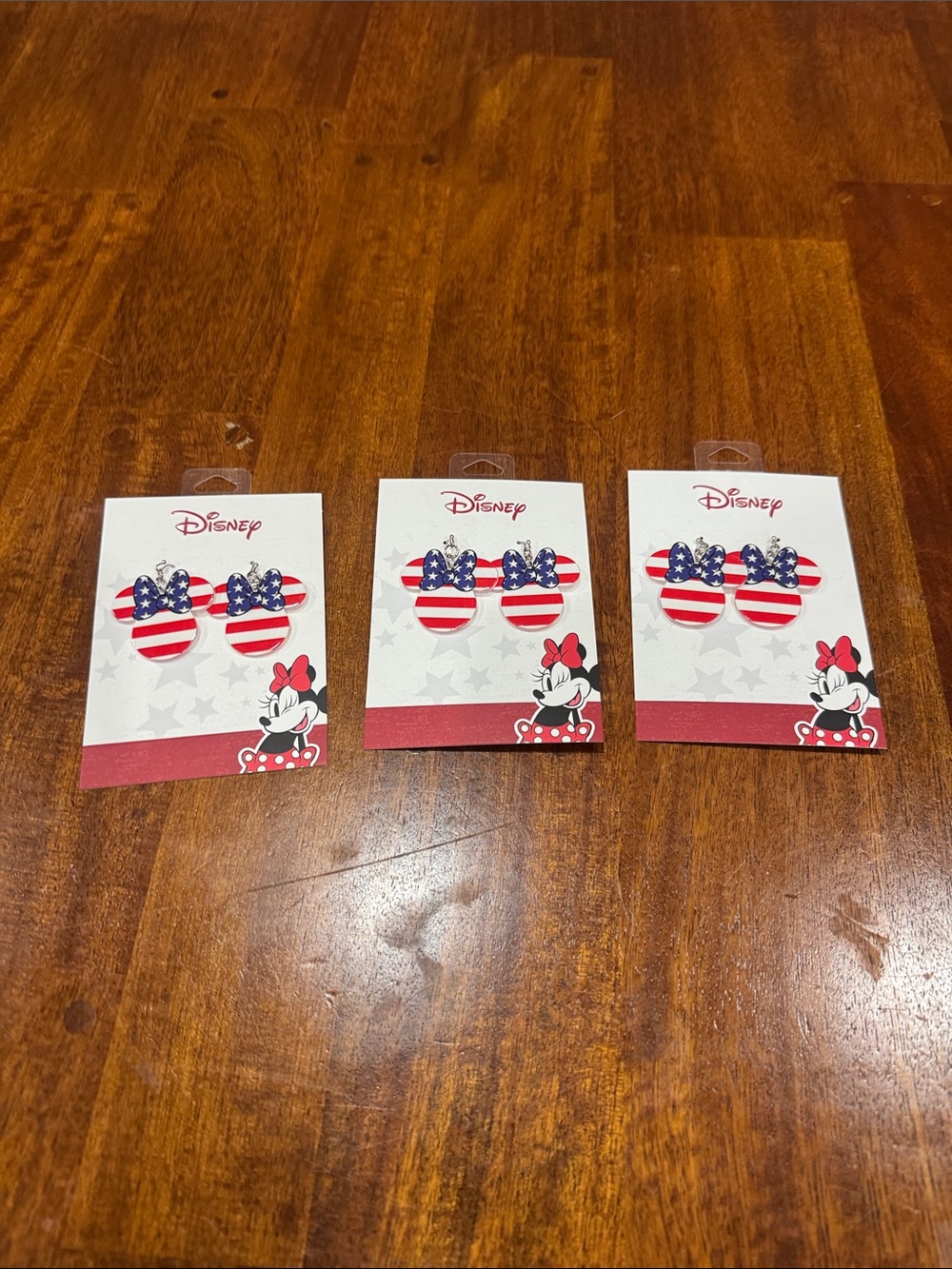 NWT Disney Minnie Mouse Patriotic Red, White & Blue Bow Earrings - Set of 3